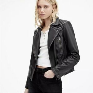 ALLSAINTS CATCH BIKER Quilted Leather Jacket US 2 All Saints Leather Moto sheep